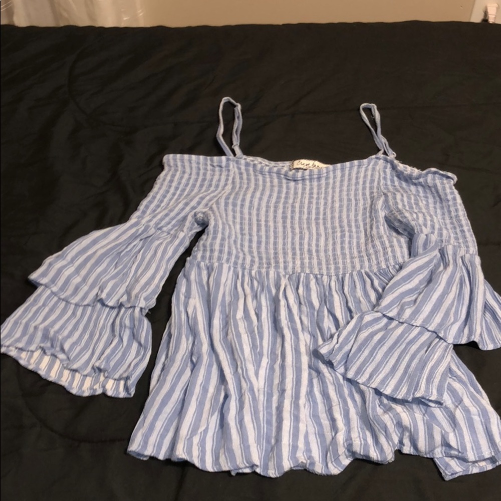 flowy blue striped top